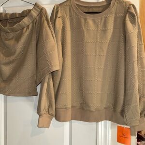 Tan Textured Sweater and Skort Set